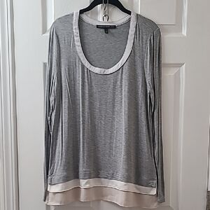 White House Black Market Gray Blouse With Cream Layered Detail
